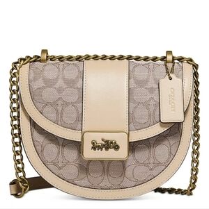Coach Signature Jacquard Saddle Bag with Gold Chain